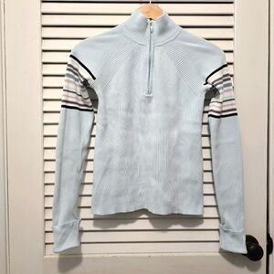 Women's Daisy Fuentes Sweater Small Light Blue Quarter Zip Ribbed